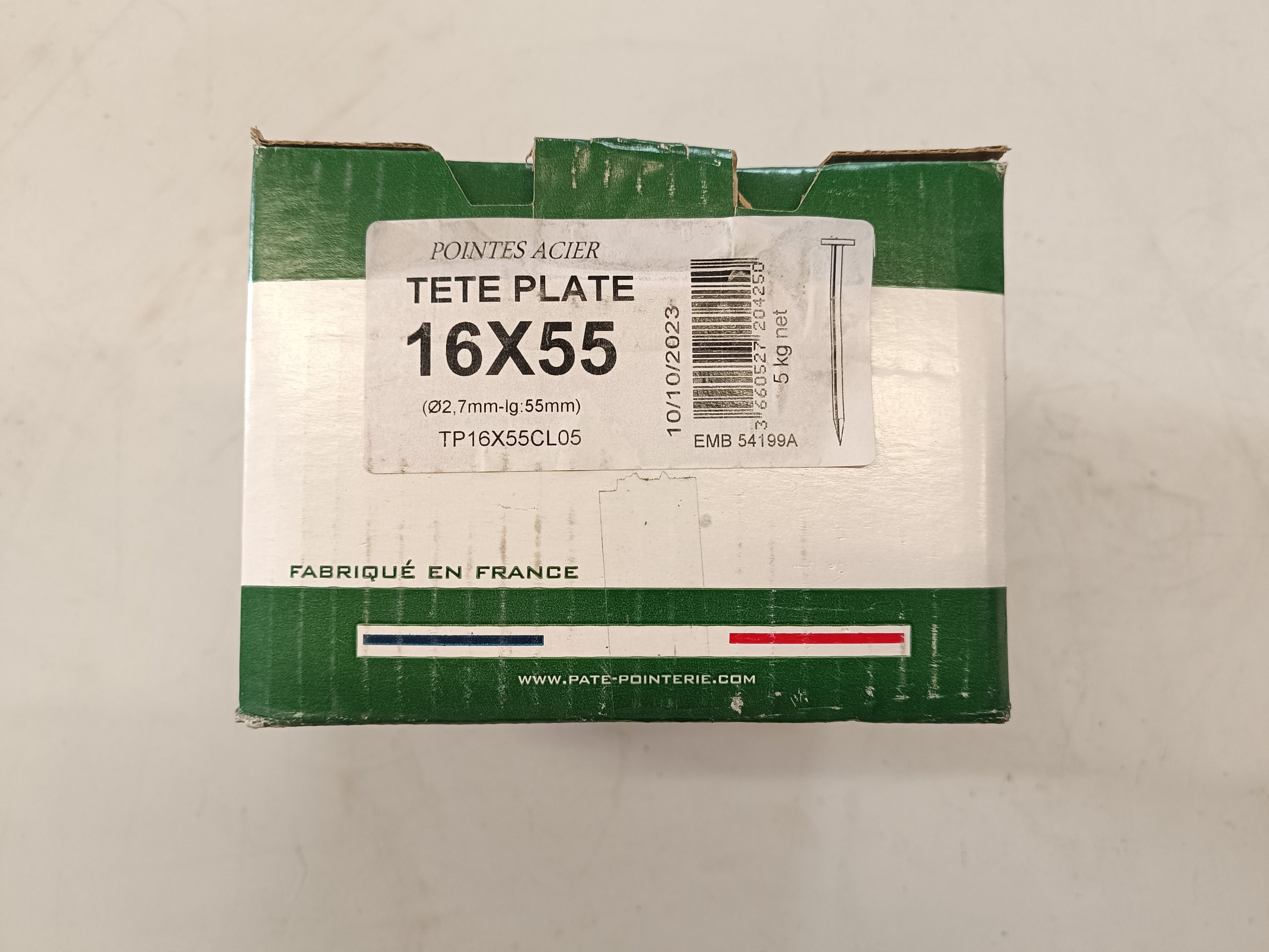 Pointe tête plate acier Paté 16x55