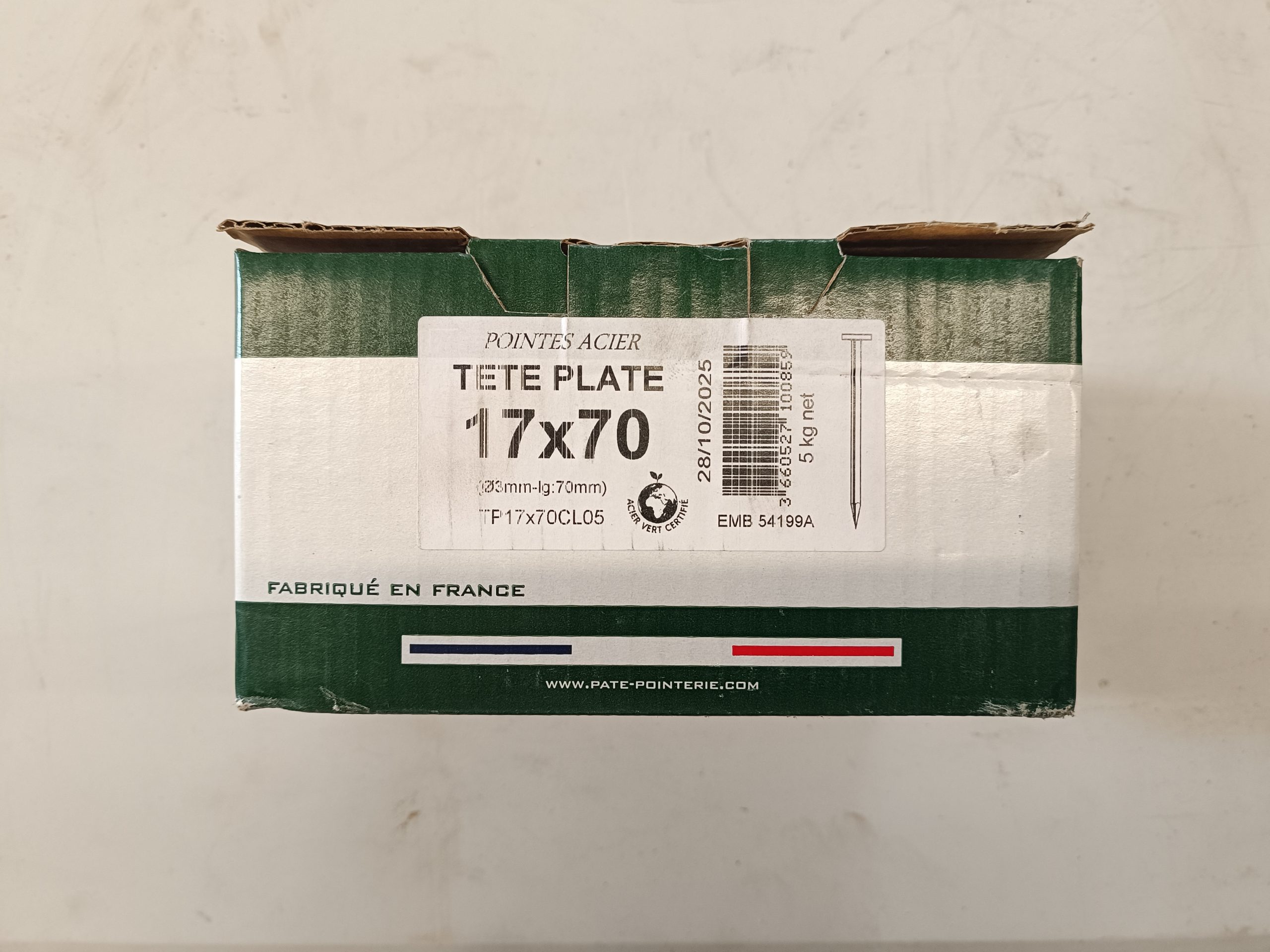 pointe acier tête plate Paté 17x70